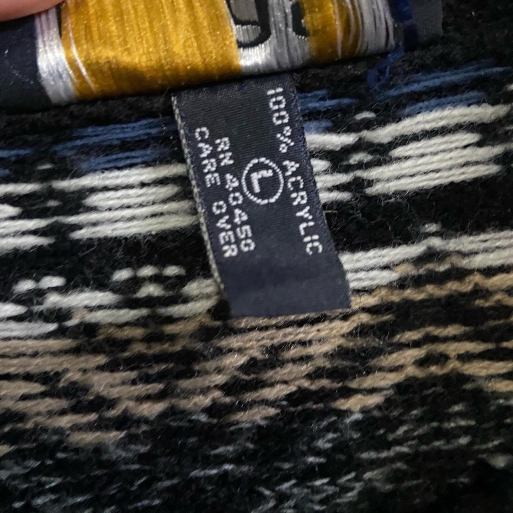 Vintage 90s Atlas Mens Blue Geometric Nordic Fair Isle Knit Crewneck Sweater - Picture 5 of 6